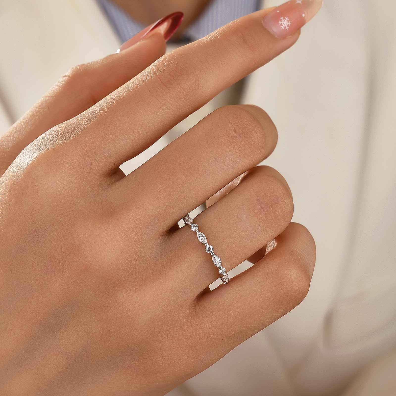 Louily Moissanite 0.55Ct Marquise&Round Wedding Band In Sterling Silver