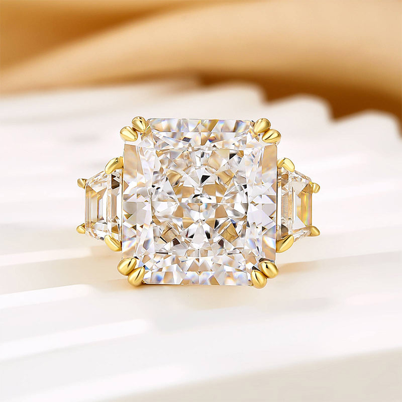 Louily Luxurious 12Ct Crushed Ice Hybrid Radiant Cut Three Stone Engagement Ring - louilyjewelry