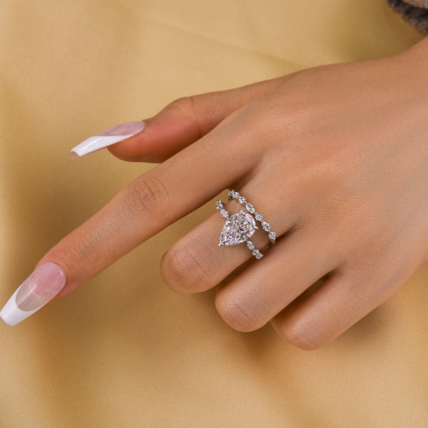 Louily Vintage Pear Cut Wedding Ring Set