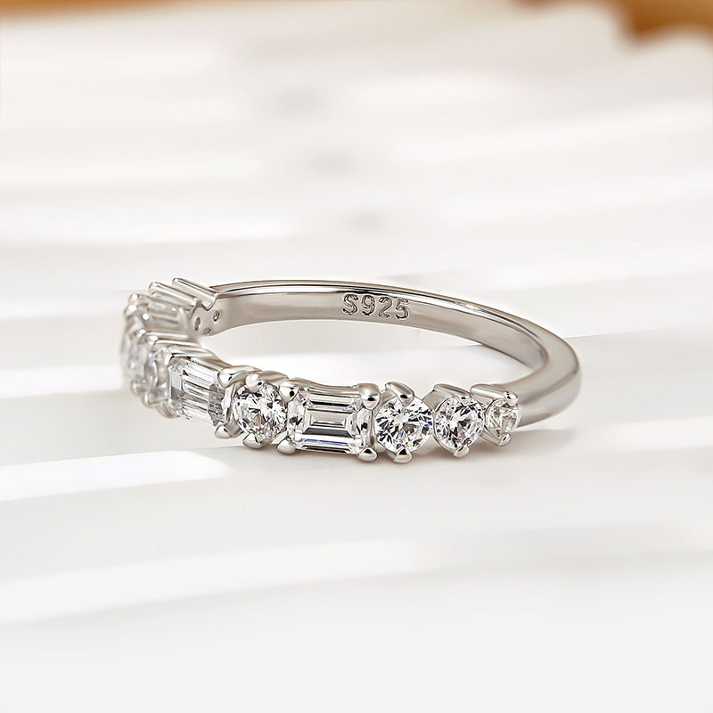 Louily Fashion Yellow Gold Half Emerald & Round Cut Diamond Wedding Band In Sterling Silver - louilyjewelry