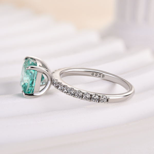 Exclusive Cushion Cut Paraiba Tourmaline Engagement Ring In Sterling Silver