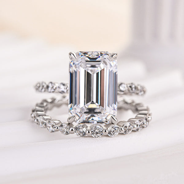 Louily Timeless Emerald Cut Wedding Ring Set