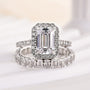 Louily Noble Halo Emerald Cut Wedding Ring Set - louilyjewelry