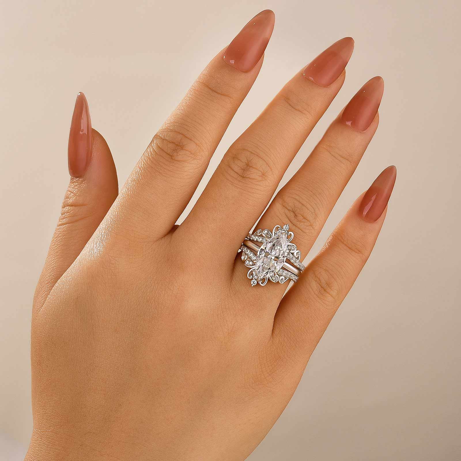 4.0 Carat Marquise Cut Insert Wedding Ring Set With Engagement Ring Enhancer