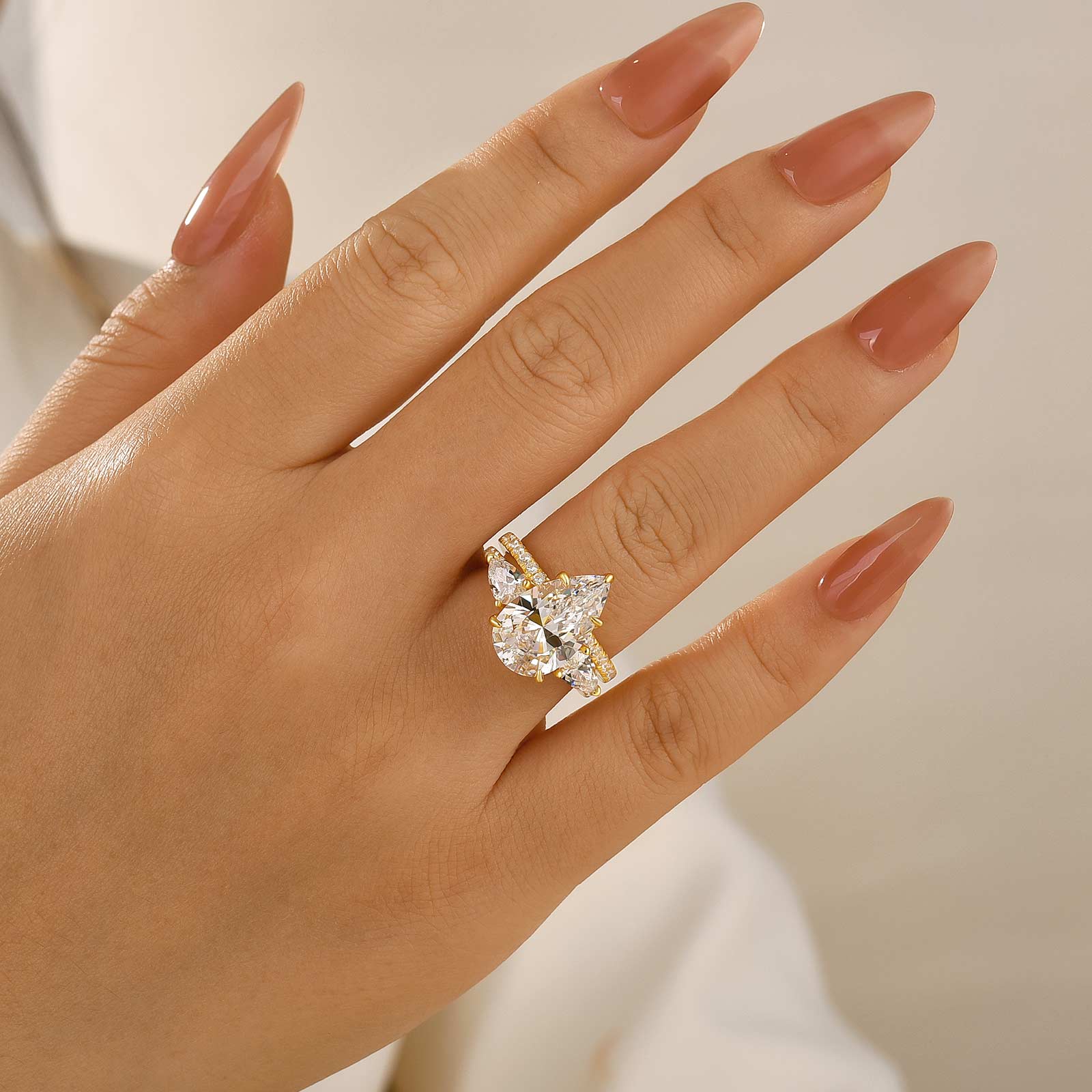 4.5Ct Pear Cut Engagement Ring With Open Engagement Ring Enhancer