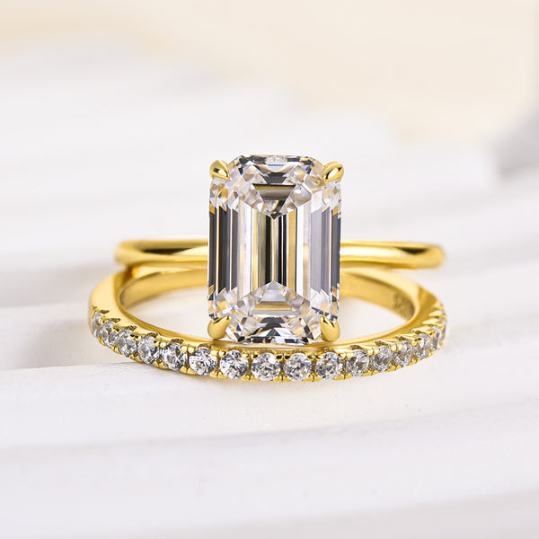 Louily Dainty Emerald Cut Wedding Ring Set