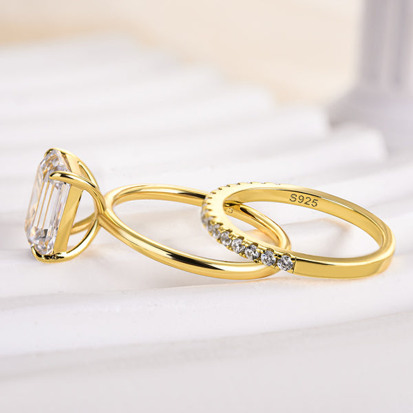 Louily Dainty Emerald Cut Wedding Ring Set
