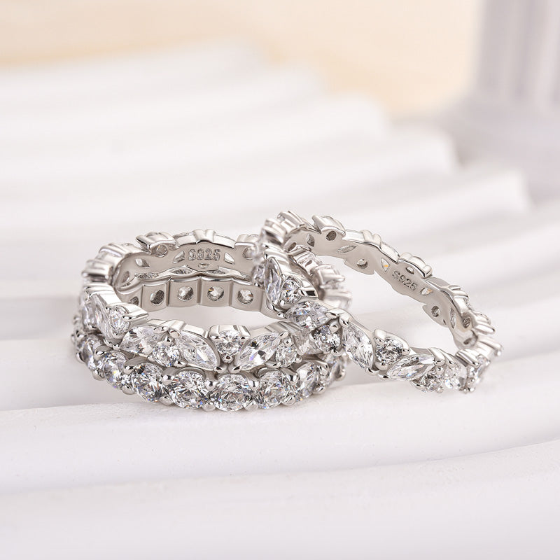 Louily Lovely Marquise & Round Cut 3PC Wedding Band Set In Sterling Silver - louilyjewelry