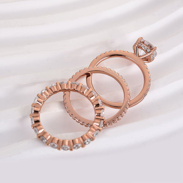 Louily Rose Gold Classic Round Cut Wedding Set  In Sterling Silver
