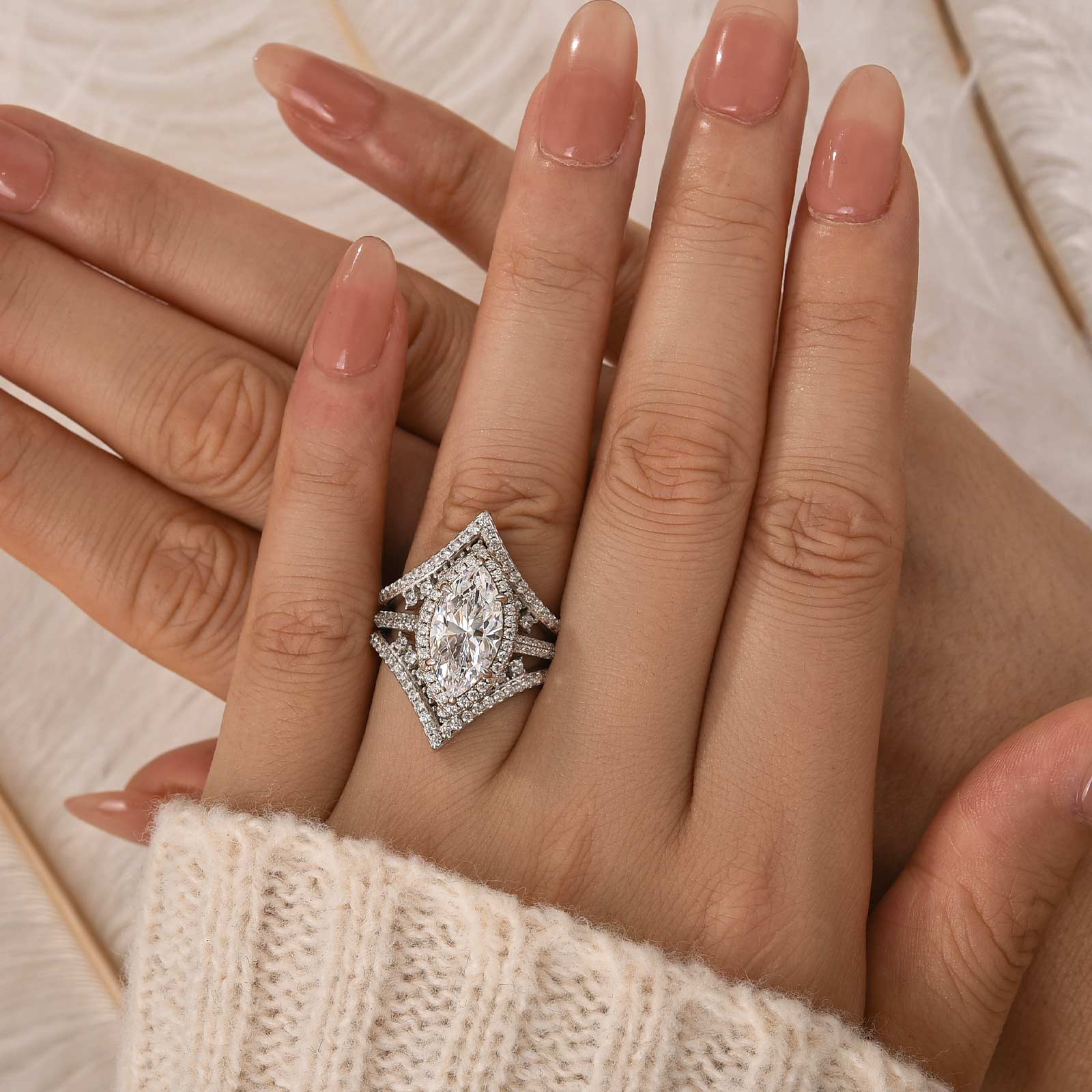 3.0Ct Halo Marquise Cut Insert Wedding Ring Set With Luxe Engagement Ring Enhancer