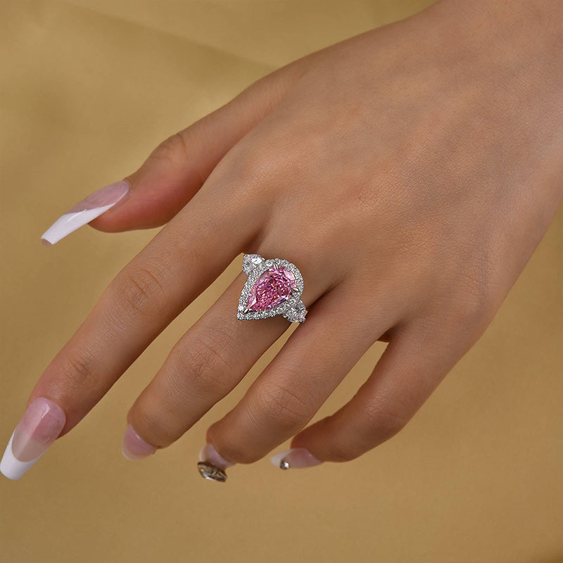 Louily Beautiful Pear Cut Pink Sapphire Three Stone Engagement Ring - louilyjewelry