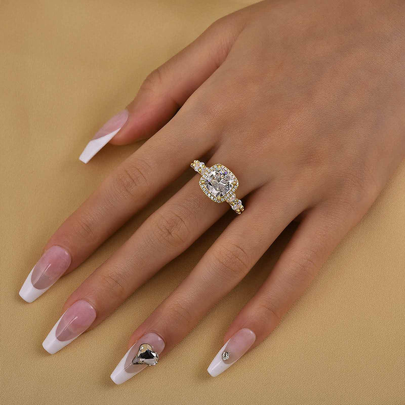 Louily Vintage Halo Cushion Cut Engagement Ring For Women - louilyjewelry