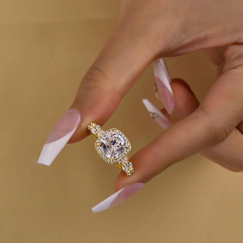 Louily Vintage Halo Cushion Cut Engagement Ring For Women - louilyjewelry