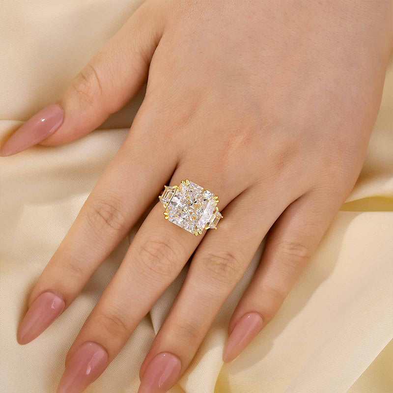 Louily Luxurious 12Ct Crushed Ice Hybrid Radiant Cut Three Stone Engagement Ring - louilyjewelry