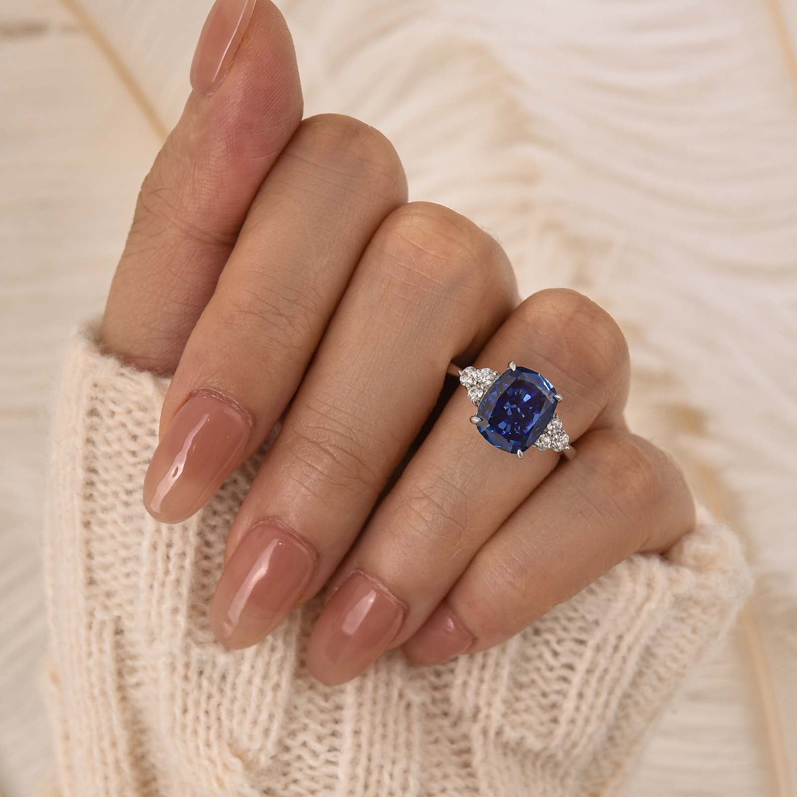 4.0Ct Cushion Cut Side Stone Engagement Ring Travel Ring In Sterling Silver