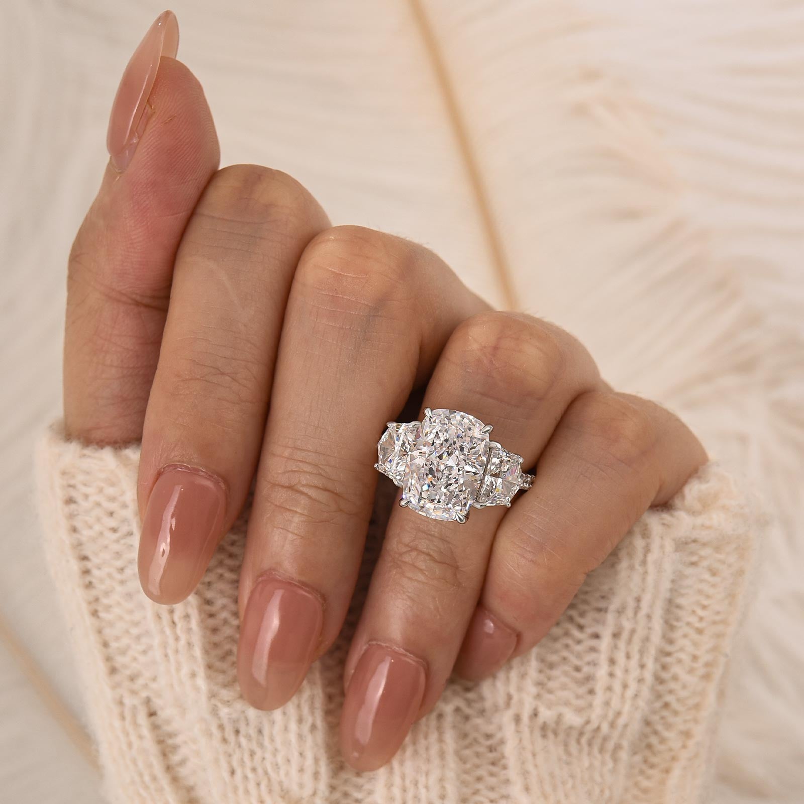 6.0Ct Three Stone Cushion Cut Engagement Ring Travel Ring In Sterling Silver - louilyjewelry