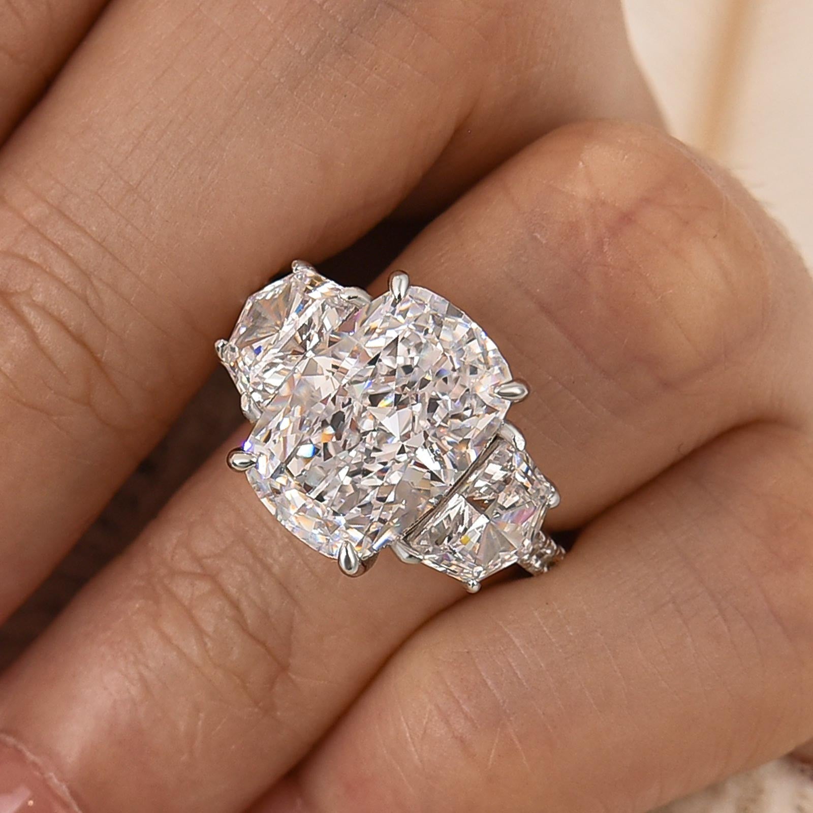 6.0Ct Three Stone Cushion Cut Engagement Ring Travel Ring In Sterling Silver