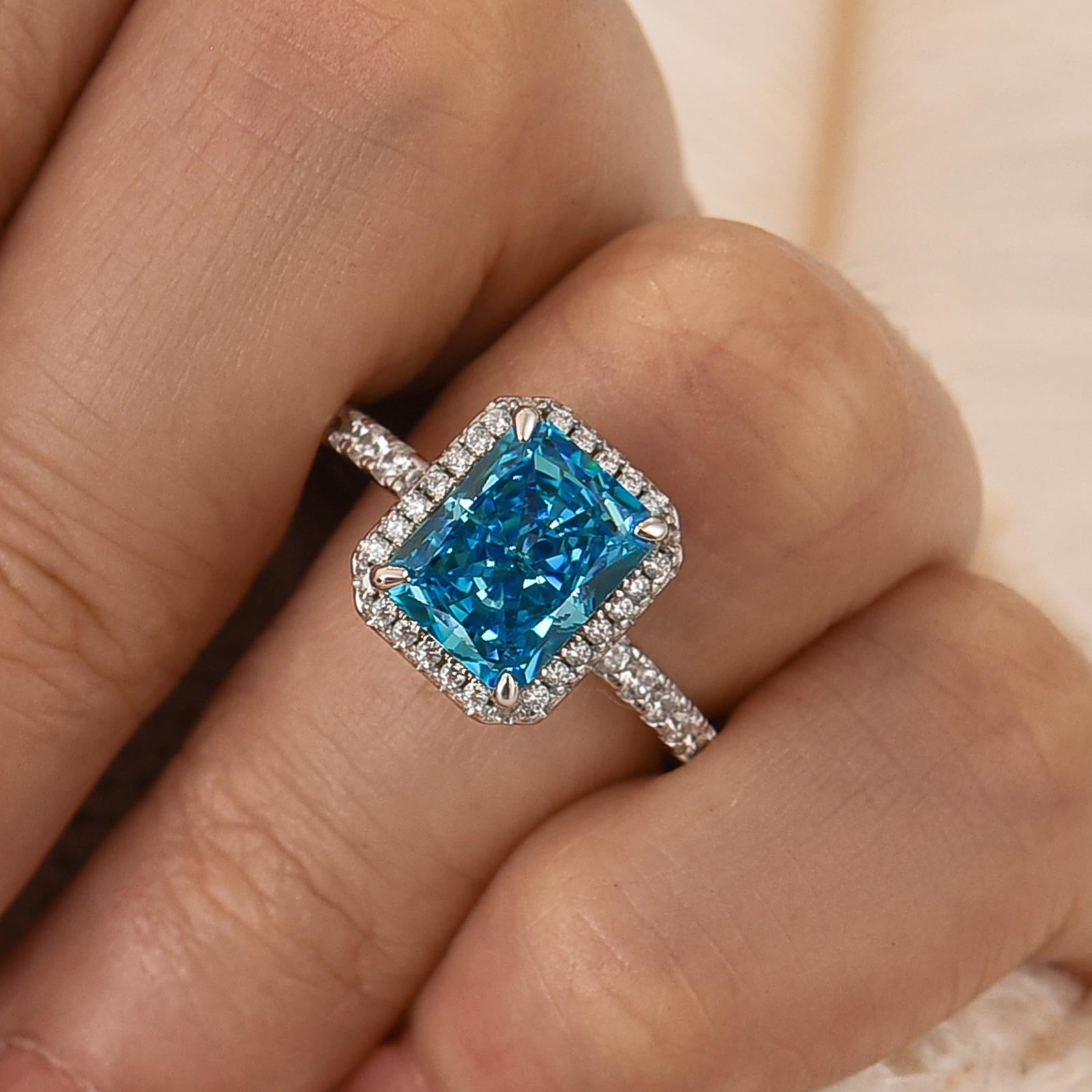 3.0Ct Radiant Cut Halo Engagement Ring Travel Ring In Sterling Silver