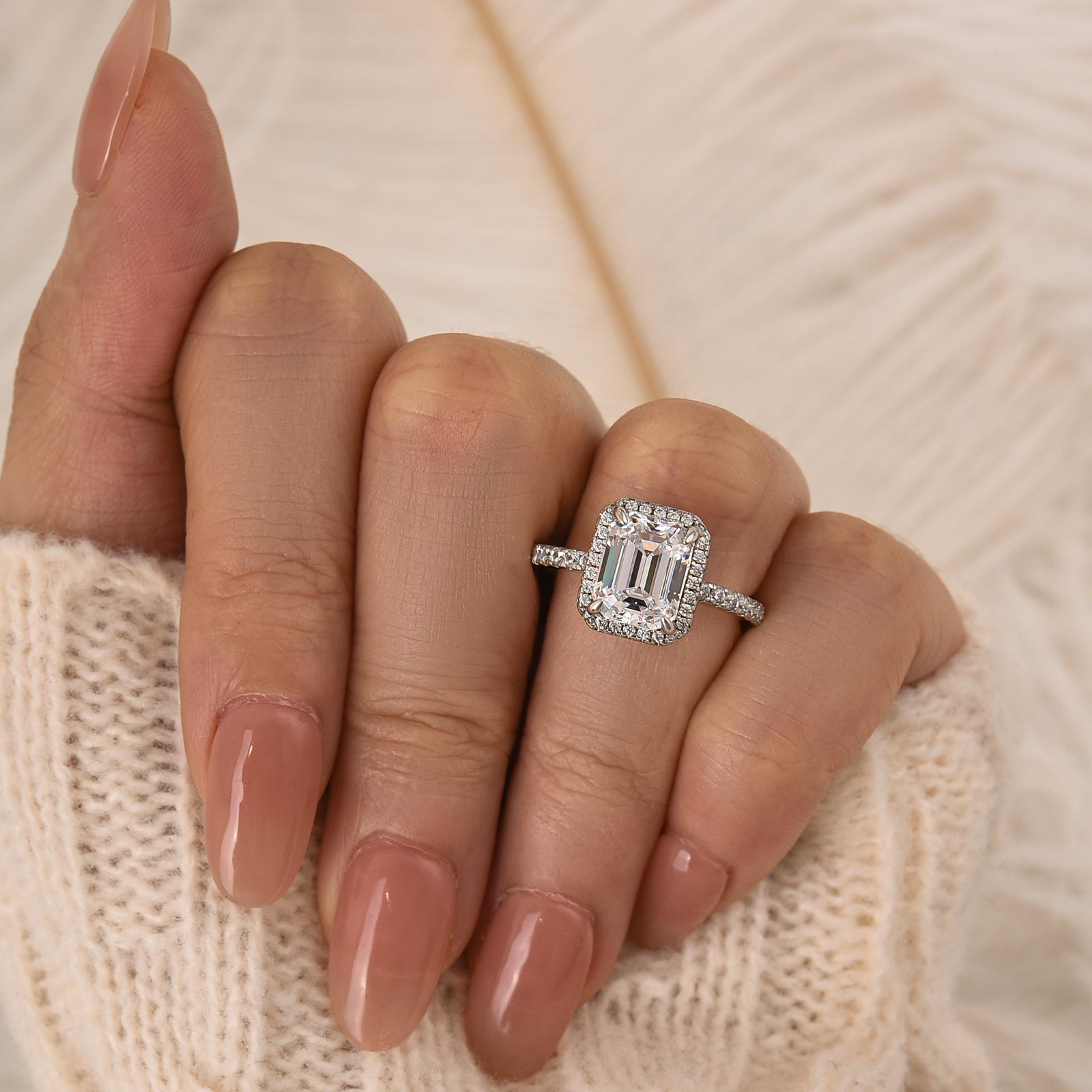 Fancy 2.5Ct Emerald Cut Halo Engagement Ring For Woman In Sterling Silver