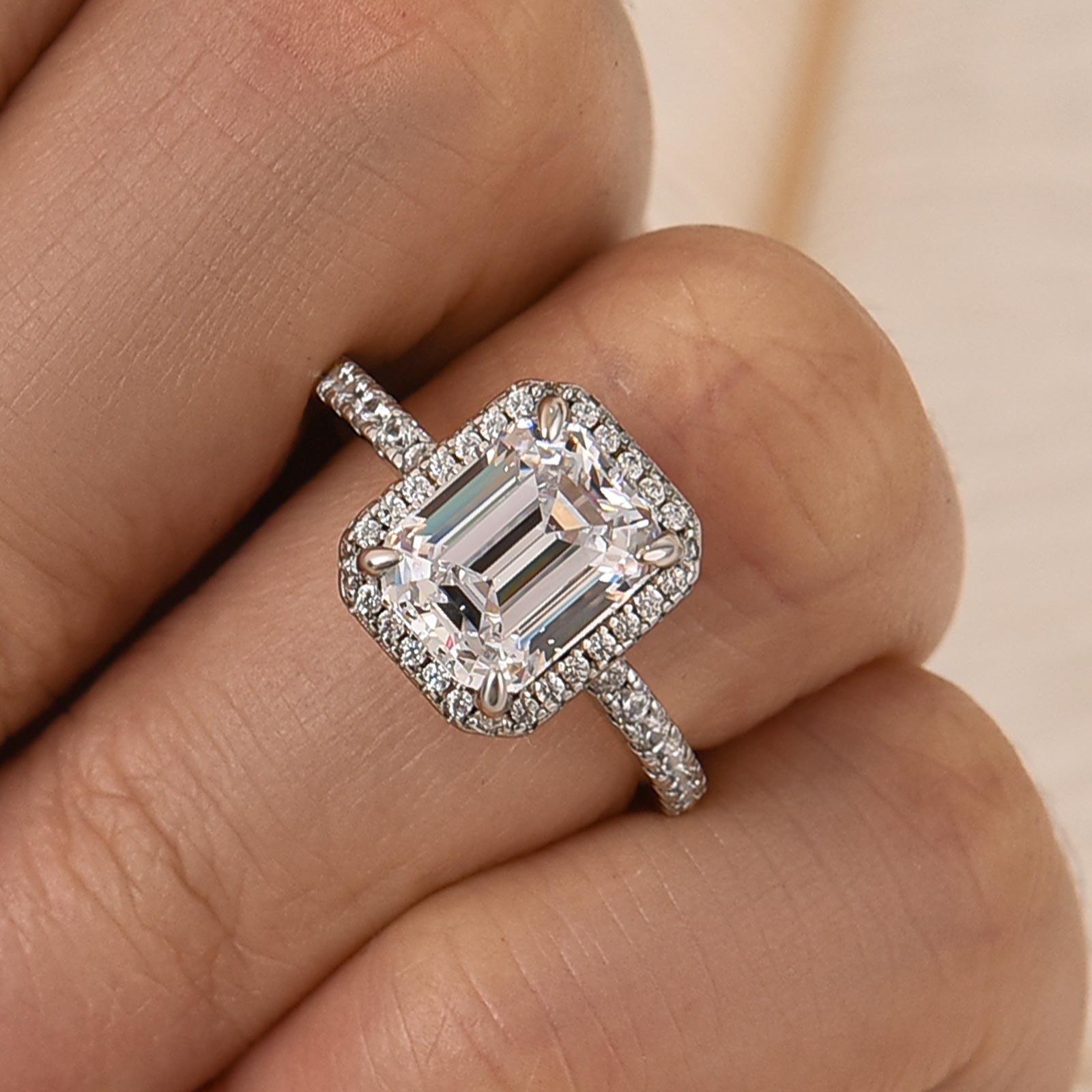 Fancy 2.5Ct Emerald Cut Halo Engagement Ring For Woman In Sterling Silver