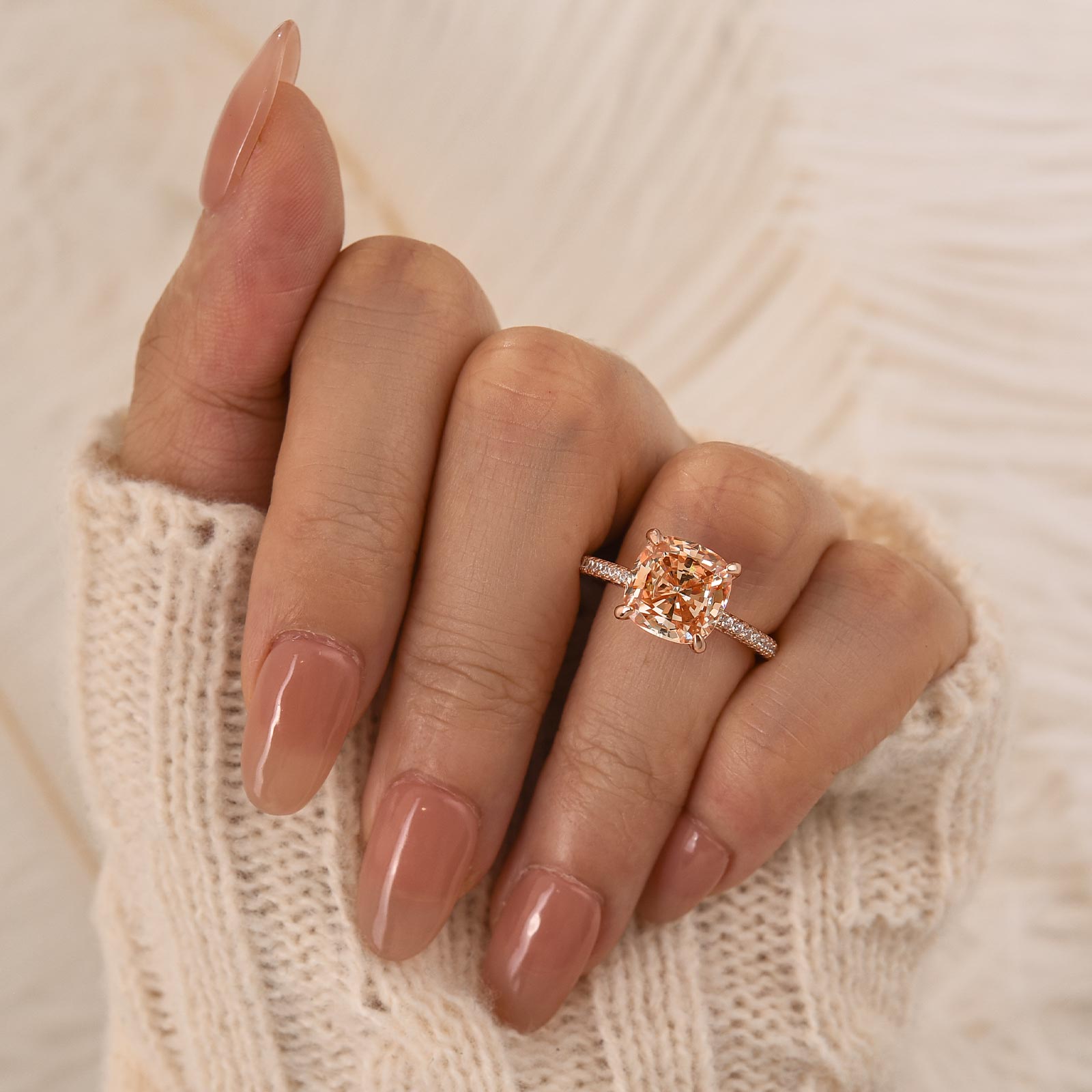 Louily 3.5Ct Rose Gold Solitaire Cushion Cut Engagement Ring with Double Hidden Halo