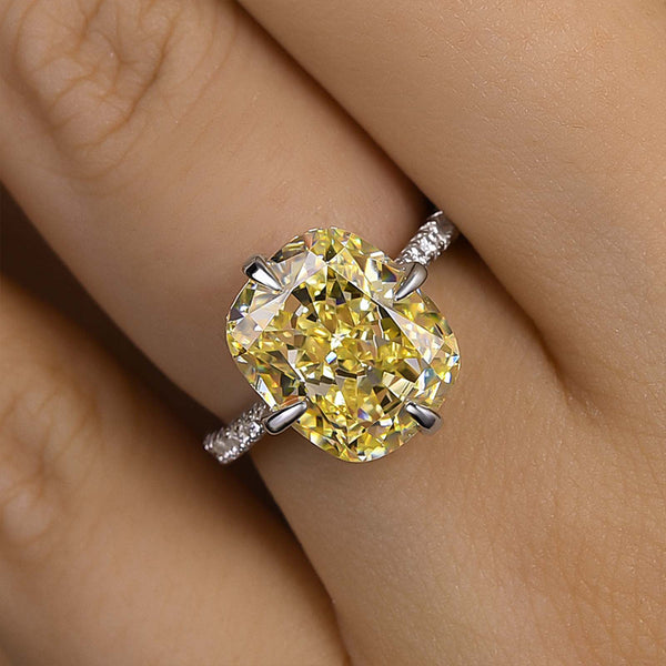 Louily Elegant 6.0 Carat Cushion Cut Yellow Sapphire Engagement Ring In Sterling Silver