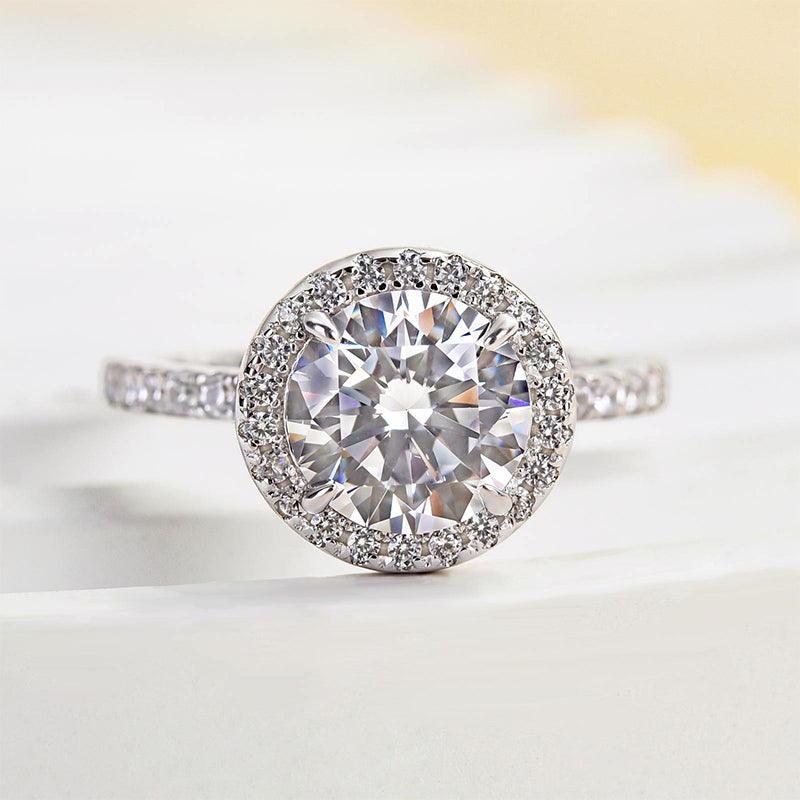 Louily Halo Round Cut Engagement Ring In Sterling Silver - louilyjewelry