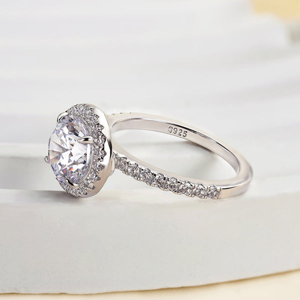 Louily Halo Round Cut Engagement Ring In Sterling Silver