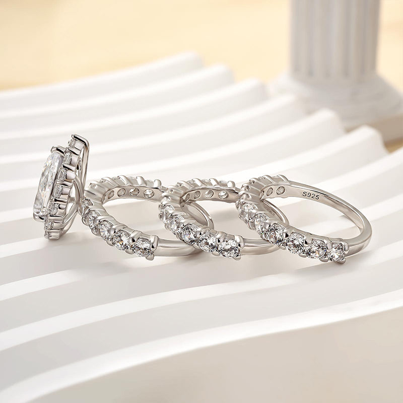 Louily 3PC Classic Halo Pear Cut Wedding Ring Set In Sterling Silver - louilyjewelry