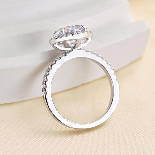 Louily Halo Round Cut Engagement Ring In Sterling Silver