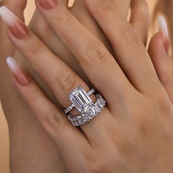 Louily Exclusive Elongated Emerald Cut Wedding Set