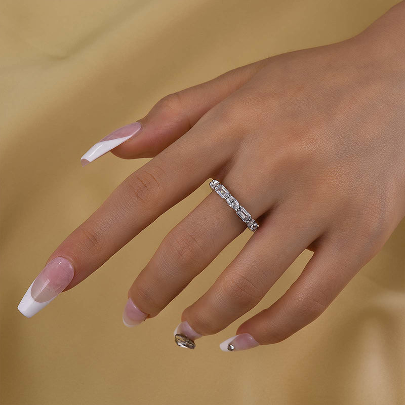 Louily Chic Emerald Cut & Oval Cut Eternity Wedding Band for Women - louilyjewelry