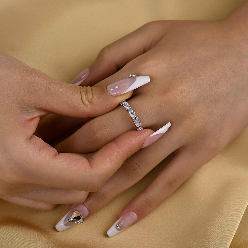 Louily Chic Emerald Cut & Oval Cut Eternity Wedding Band for Women - louilyjewelry