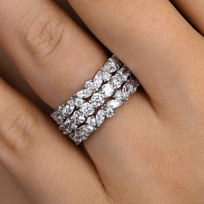 Louily Lovely Marquise & Round Cut 3PC Wedding Band Set In Sterling Silver - louilyjewelry