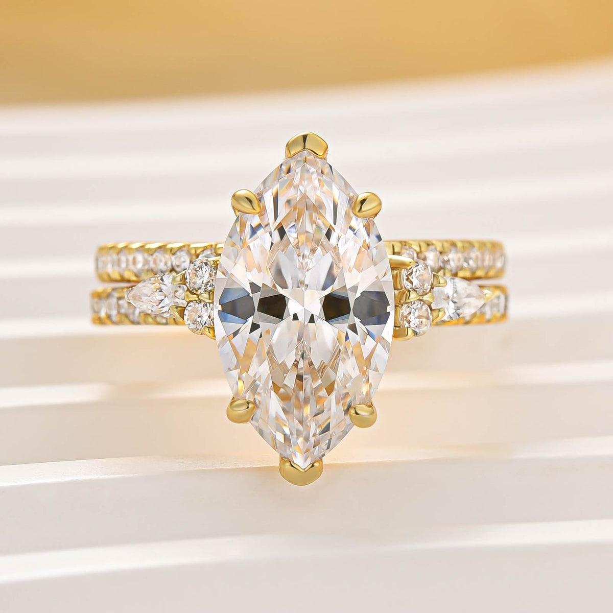 S925 2PC Enhancer 4.0Ct Marquise Cut Ring & Wedding Band Nature-Inspired Ring Sets
