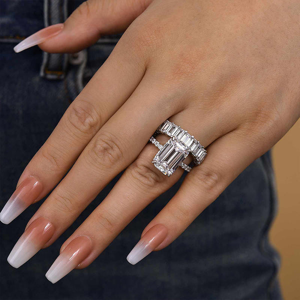 Louily Exclusive Elongated Emerald Cut Wedding Set