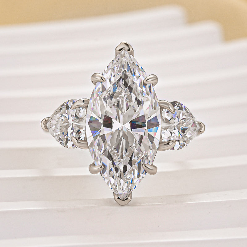 Louily Marquise Cut Three Stone Engagement Ring In Sterling Silver