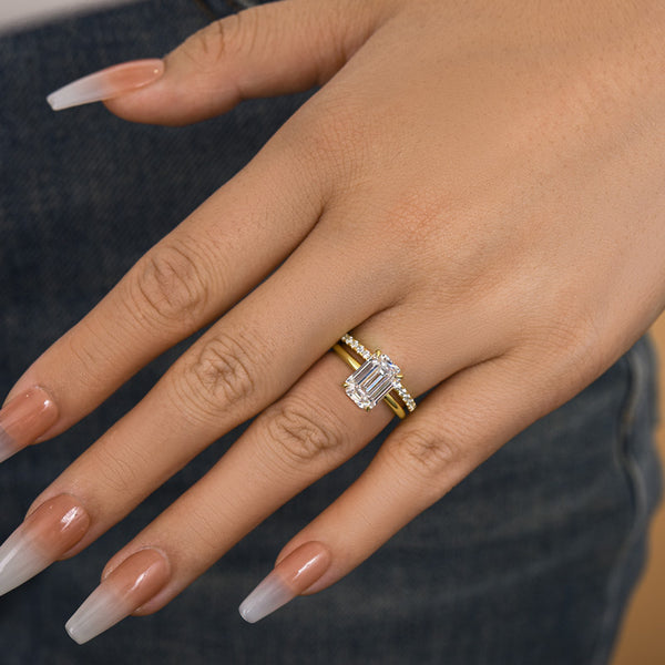 Louily Dainty Emerald Cut Wedding Ring Set