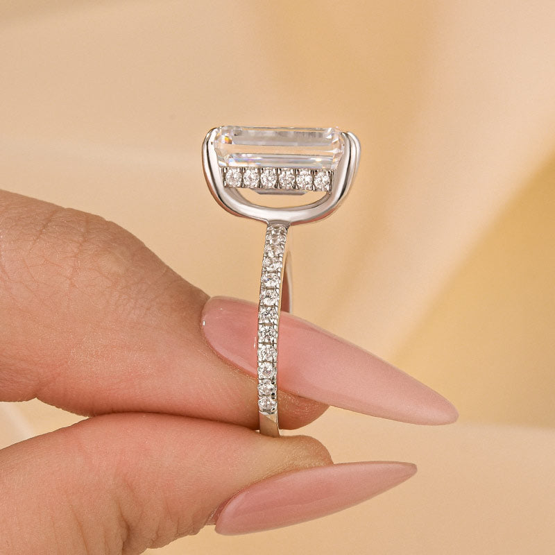 10Ct Emerald Cut Engagement Ring With Hidden Halo In Sterling Silver - louilyjewelry