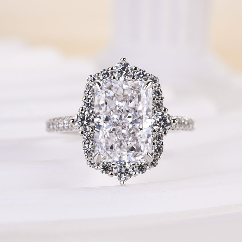 Louily Gorgeous Halo Radiant Cut Simulated Diamond Engagement Ring In Sterling Silver - louilyjewelry