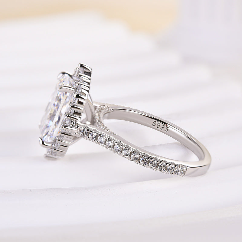 Louily Gorgeous Halo Radiant Cut Simulated Diamond Engagement Ring In Sterling Silver - louilyjewelry
