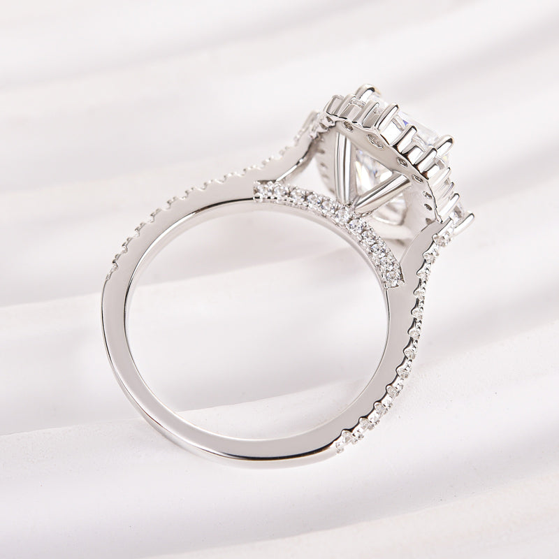 Louily Gorgeous Halo Radiant Cut Simulated Diamond Engagement Ring In Sterling Silver - louilyjewelry