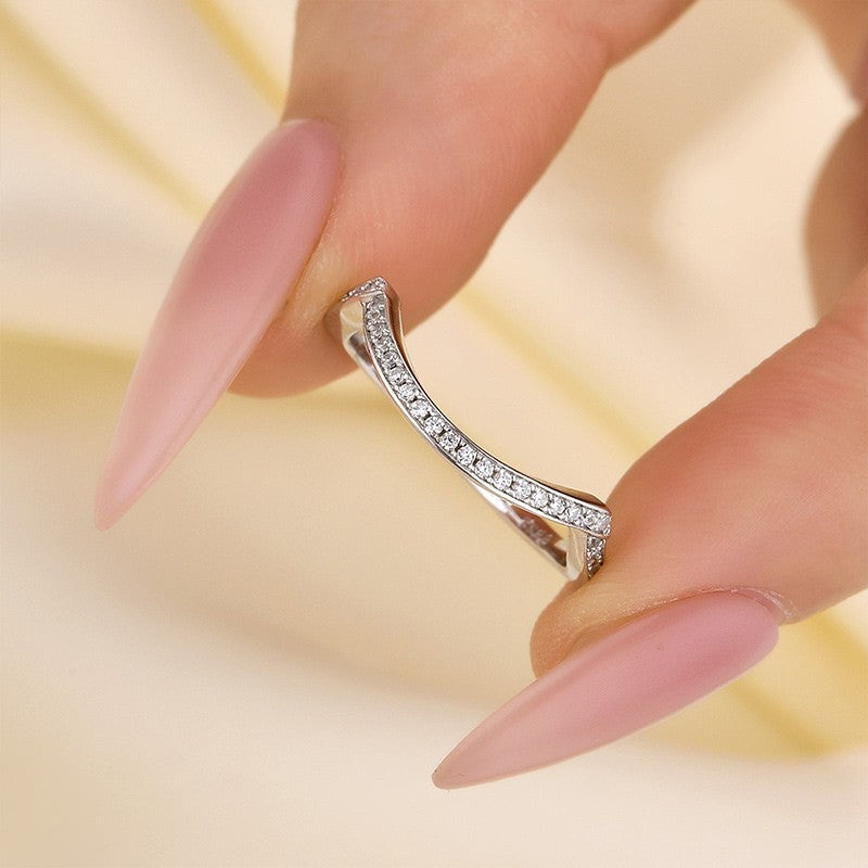 White Gold Curved Wedding Band In Sterling Silver - louilyjewelry