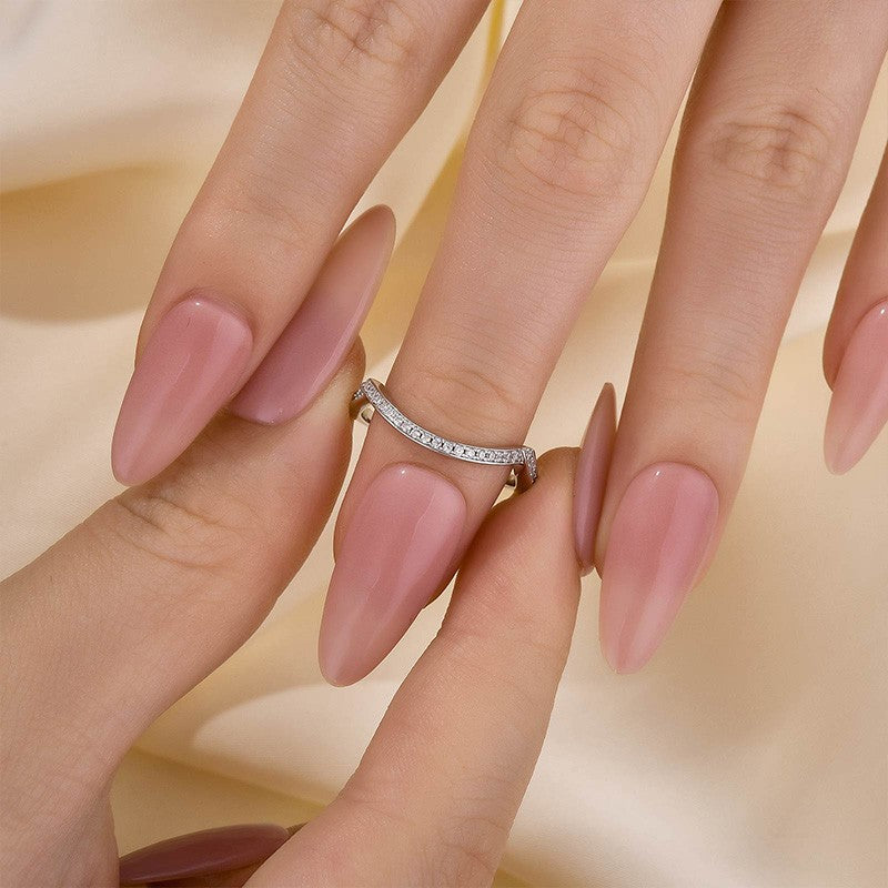 White Gold Curved Wedding Band In Sterling Silver - louilyjewelry