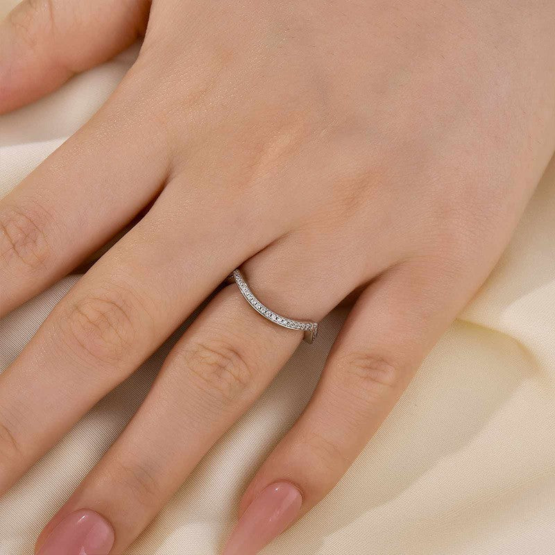 White Gold Curved Wedding Band In Sterling Silver - louilyjewelry