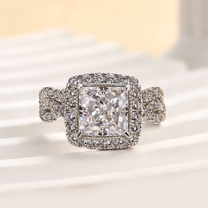 Louily Noble Halo Square Princess Cut Wedding Ring Set - louilyjewelry