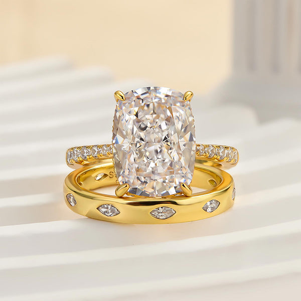 Louily Yellow Gold Cushion Cut Wedding Ring Set In Sterling Silver