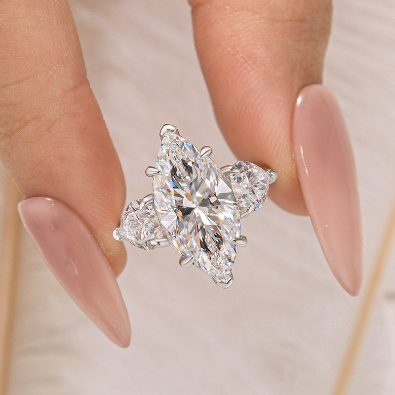 Louily Marquise Cut Three Stone Engagement Ring In Sterling Silver