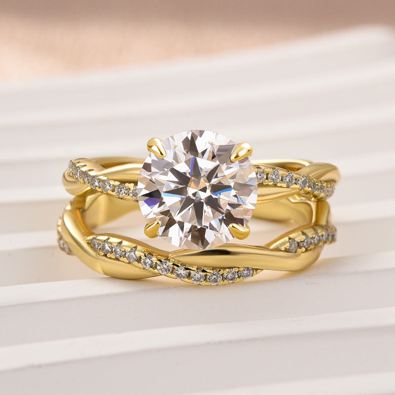 Louily Moissanite 2.0 Carat Round Cut Twist Wedding Ring Set - louilyjewelry