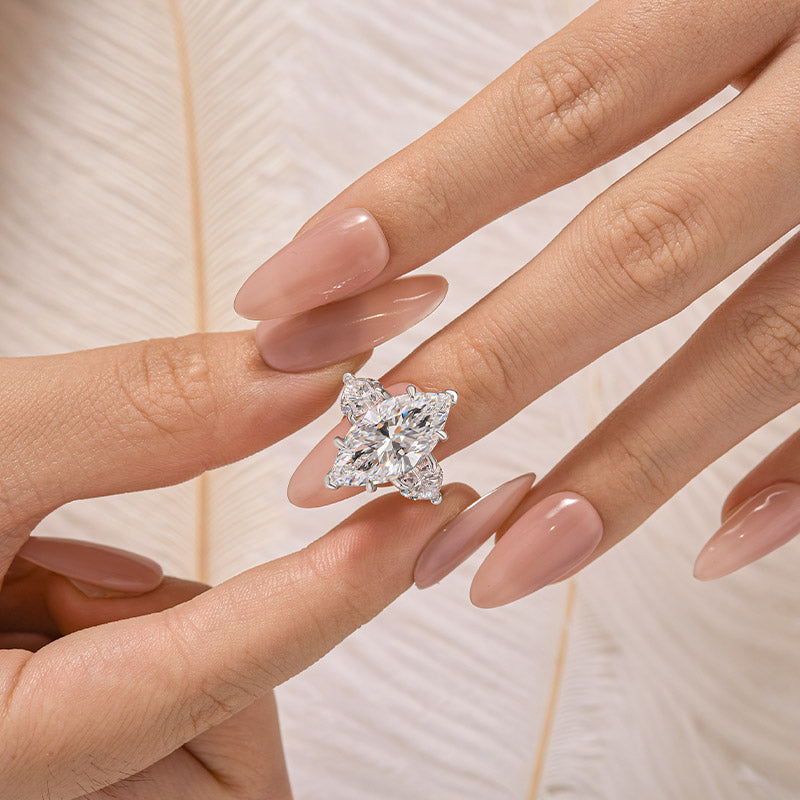 Louily Marquise Cut Three Stone Engagement Ring In Sterling Silver